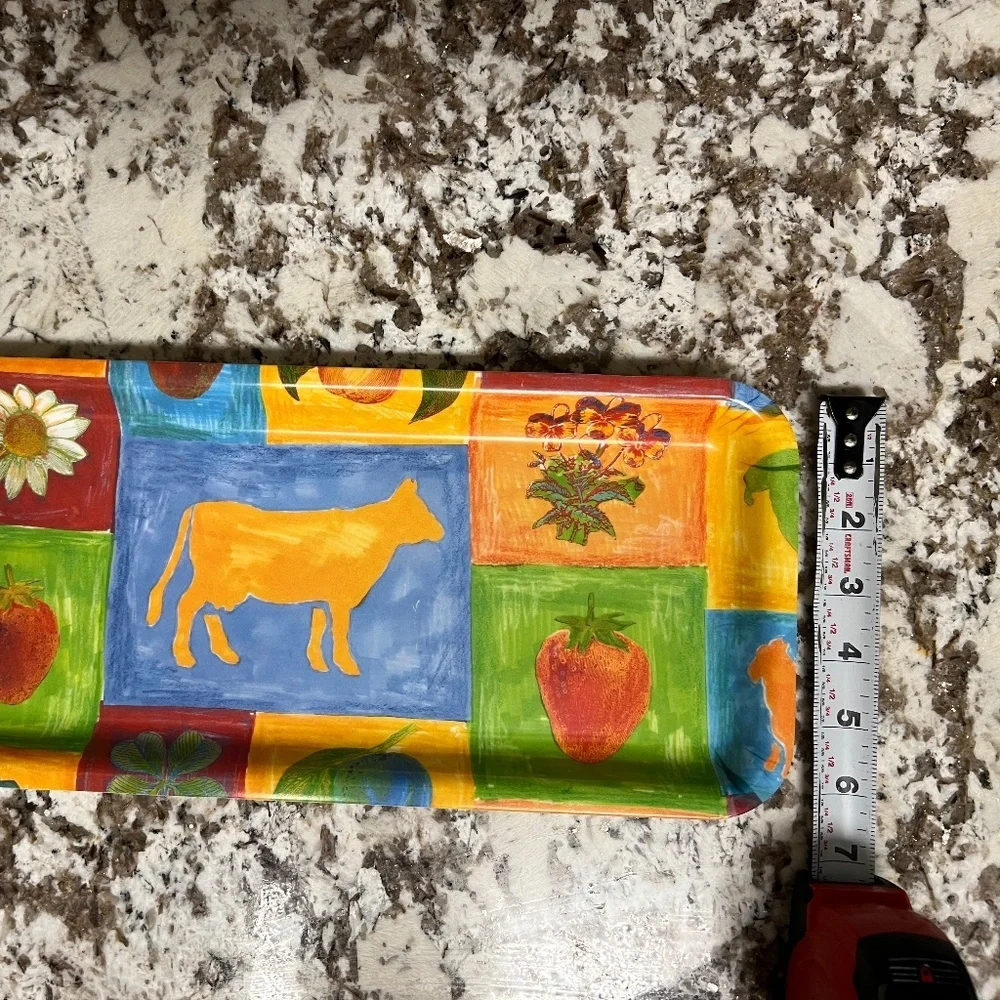 Delta Group srl Long Tray Made In Italy with cow, floral and strawberry design